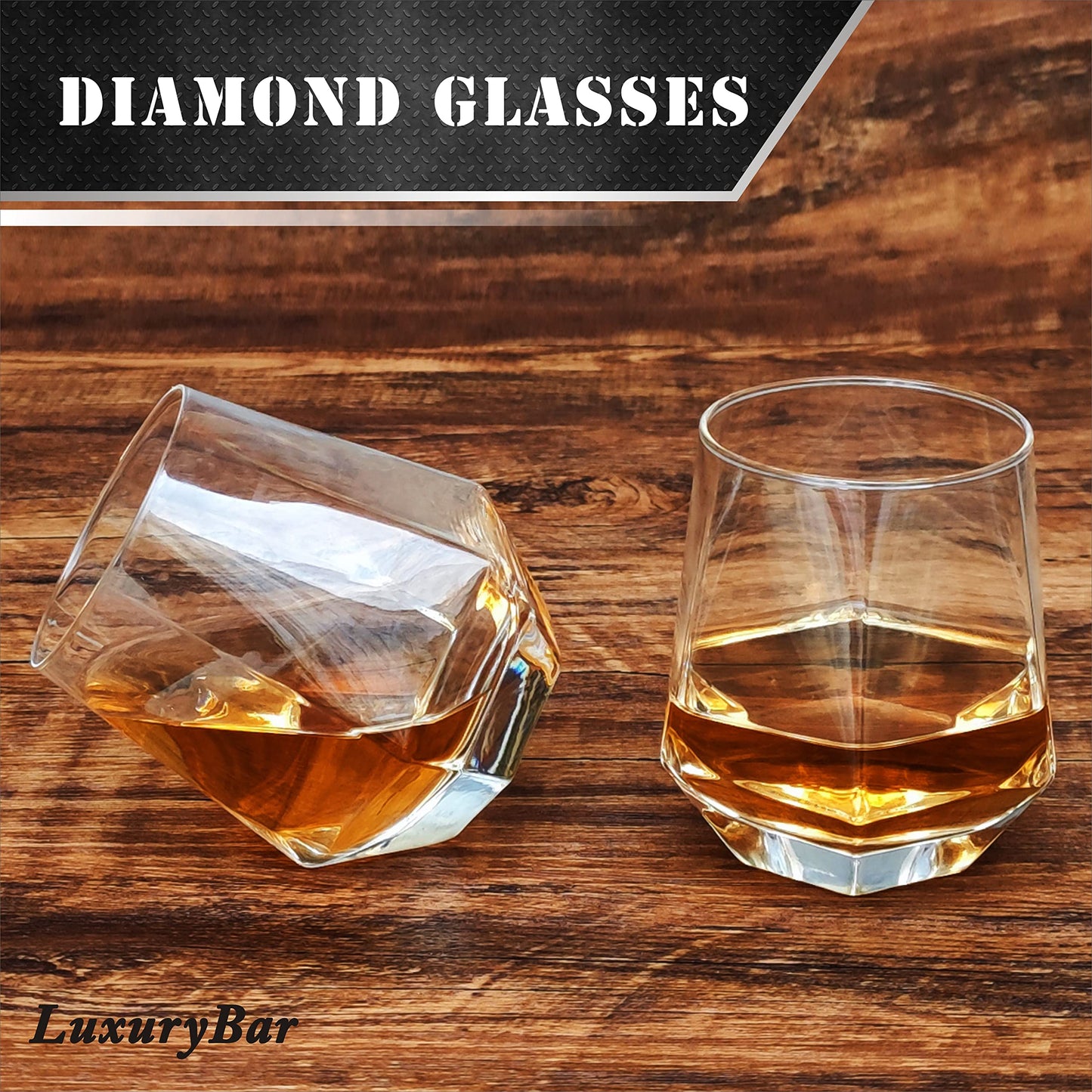LuxuryBar Diamond Whiskey Decanter Sets for Men with ChillBall &Tray, 26oz Whiskey Decanter Set Liquor Dispenser Bourbon Decanter Whiskey Set Gifts for Men