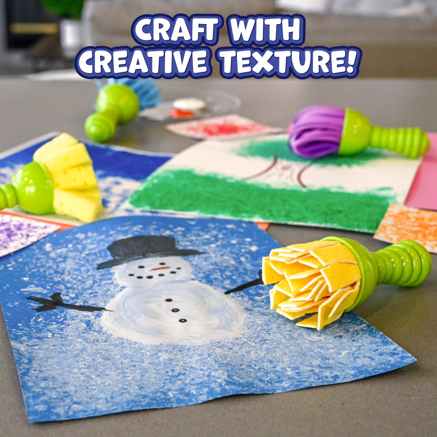 READY 2 LEARN Textured Art Tools - 4 Green Paint Sponges for Kids - Thick Kids Paint Brushes - Easy-Grip Paint Brushes - Art Supplies for Toddlers 1-3