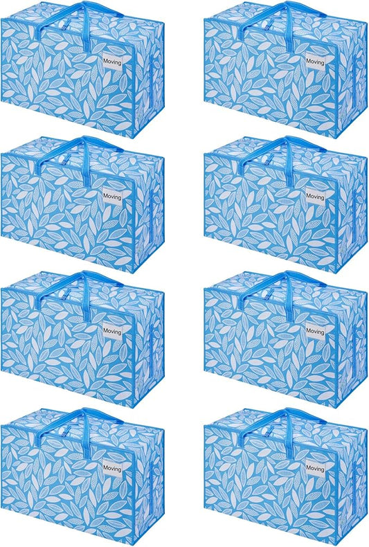 VENO 8 Pack Moving Bags and Large Christmas Decoration Storage Bins with lids. Alternative to Moving Boxes, Packing Supplies for College. Heavy Duty Totes (Spring Breeze, 8 Pack)