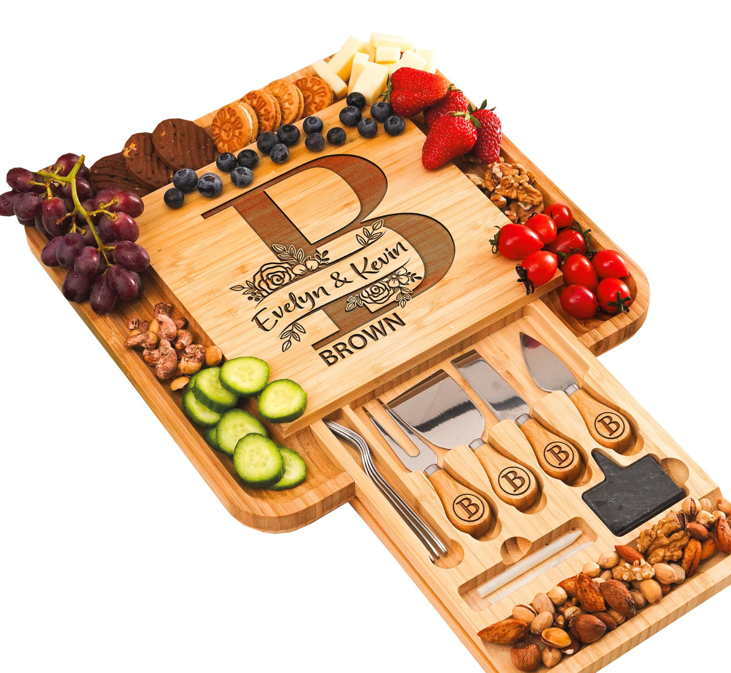 Personalized Charcuterie Board Gifts Set, Custom Large Cheese Board, Charcuterie Board for Wedding, Anniversary, Birthday, Housewarming, Engagement, Party, New Home Gift Couple, Fathers Day, Christmas