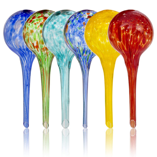 Besti Large Self Watering Globes for Plants (6-Pack) Waters Greenery Up to 2 Weeks Hands Free | Durable, Multicolored Glass Craftsmanship | Indoor and Outdoor Use - Measures 12â x 3.5â