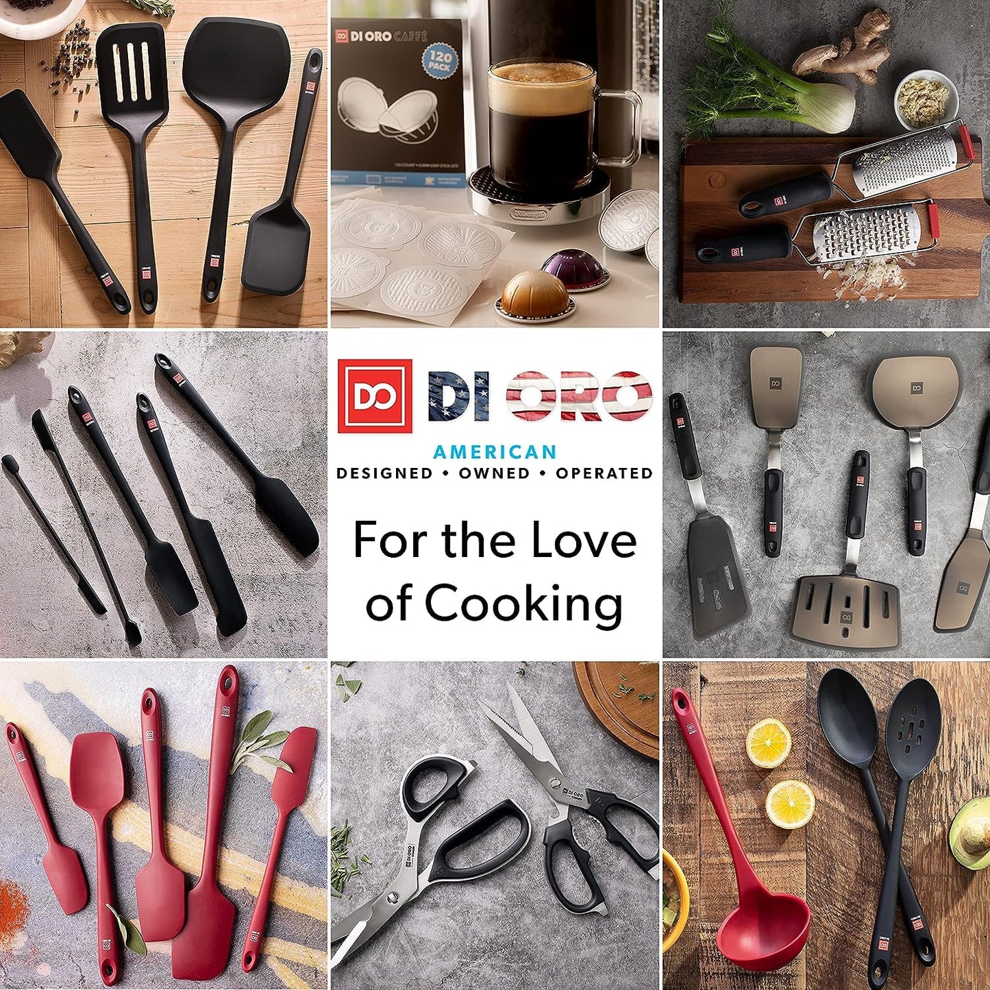 New DI ORO Seamless Series Moda 4-Piece Silicone Turner Spatula Set - 600°F Heat-Resistant Flexible Kitchen Spatulas for Nonstick Cookware - Flippers for Eggs & Pancakes - Utensils for Cooking (Stone)