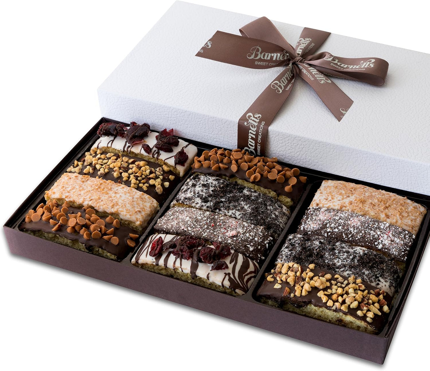 Barnetts Fathers Day 12 Chocolate Biscotti Gift Box, Gourmet Cookie Gifts Basket for Him and Her, Food Delivery, Fancy Cookies Candy Box Baskets Ideas for Men, Dad, Father, Grandfather, Husband, Brother, Son, Grandson,