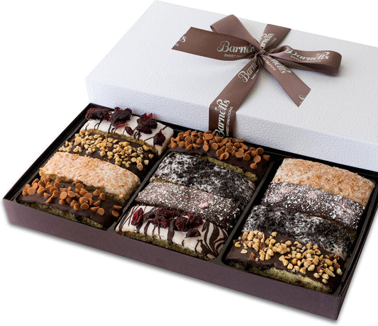 Barnetts Fathers Day 12 Chocolate Biscotti Gift Box, Gourmet Cookie Gifts Basket for Him and Her, Food Delivery, Fancy Cookies Candy Box Baskets Ideas for Men, Dad, Father, Grandfather, Husband, Brother, Son, Grandson,