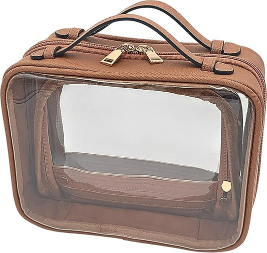 JAZD Clear Makeup Bag Toiletry Bag for Women Cosmetic Case Large Capacity Travel Make Up Bag Organizer Transparent Storage Compartment TSA Approved