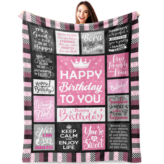 Atokker Birthday Gifts for Women, Happy Birthday Decorations Blanket, Gifts for Women Birthday Unique, Best Friend Friendship Gifts for Bestie BFF Throw Blanket 50"x60"