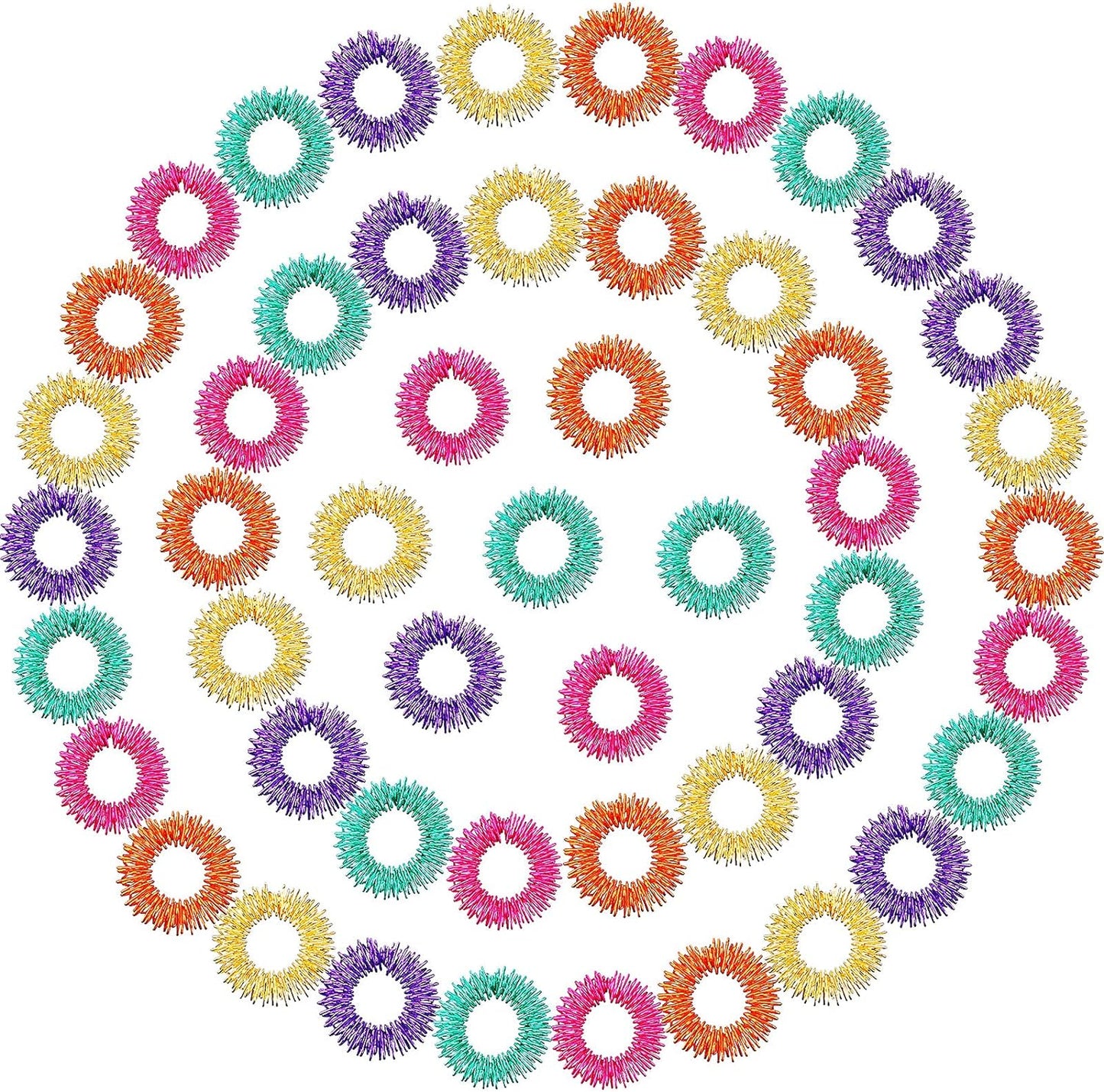 Blulu 50 Pcs Acupressure Fidget Rings Spiky Sensory Finger Rings Finger Acupressure Set for Teens, Adults, Silent Stress Reducer and Massager(Orange, Yellow, Purple, Green, Rose Red)