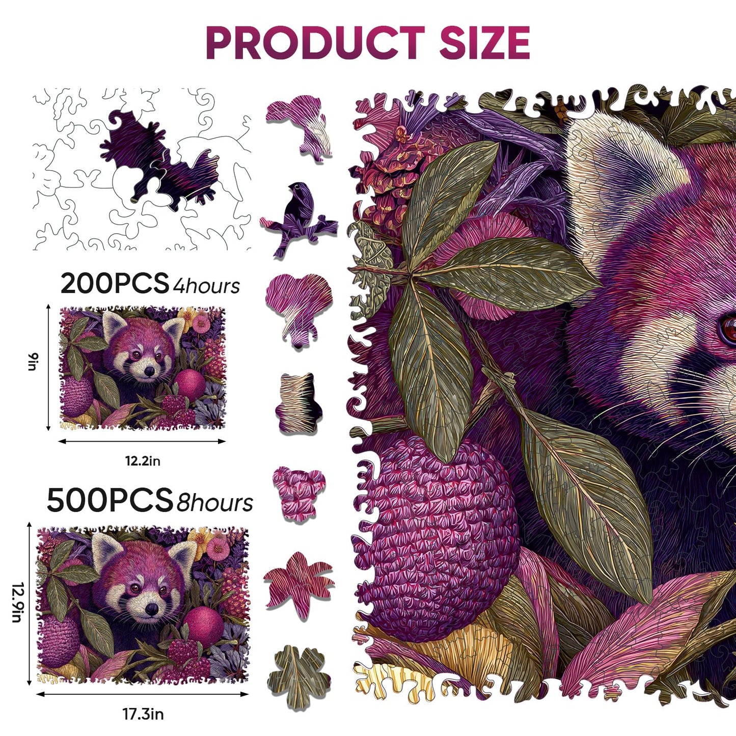 Mocfesk Wooden Puzzles for Adults, Red Panda Puzzles 200 Pieces, Unique Shaped Animal Jigsaw Puzzles for Adults and Kids, Birthday Gifts Fun Family Game 12.2'' x 9.1''