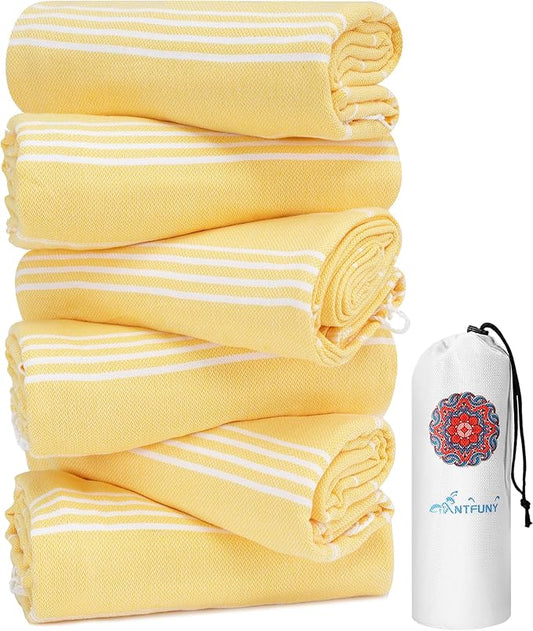 Antfuny 6 Packs Turkish Beach Towels Yoga Blanket Gym Workout Towel Mens Birthday Gift Ideas for Father Day Dad Husband Brother Uncle Son Daughter Boyfriend Male Boss Grandpa Him Appreciation Yellow