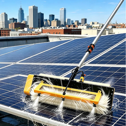 Electric Solar Solar Panel Cleaning Tool, 60cm/23.6” Brush 380 RPM Brushless Motor, 5.6m/18.4ft Telescopic Rod, Cordless 29,000mah Battery – Pbt Bristles, Dry/Wet Dualpower-5.6m/18.4ft