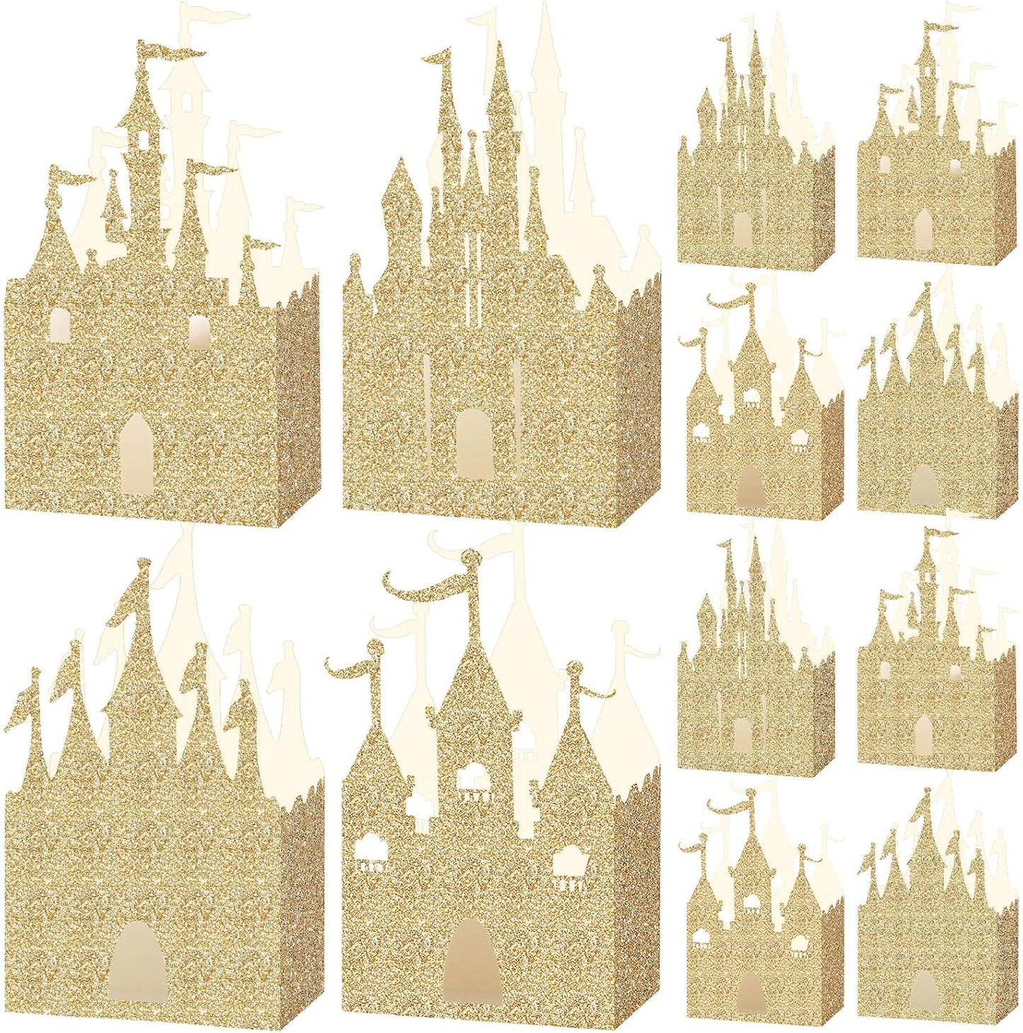 Geiserailie 20 Pieces Castle Box Princess Candy Box Glitter Castle Favor Treat Gift Princess Party Decorations Baby Shower Wedding Supplies(Gold)