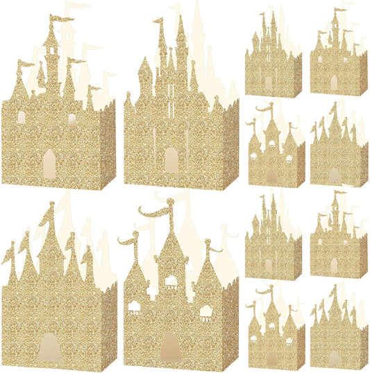 Geiserailie 20 Pieces Castle Box Princess Candy Box Glitter Castle Favor Treat Gift Princess Party Decorations Baby Shower Wedding Supplies(Gold)