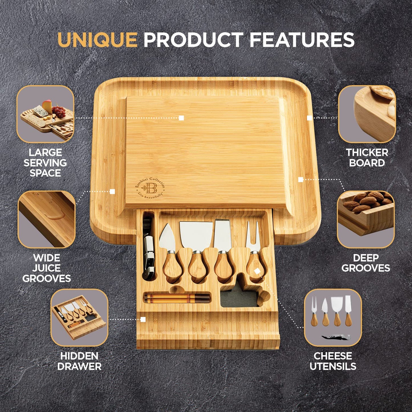 Charcuterie Board Gift Set - Bamboo Cheese Board and Knife Set - Housewarming Gifts for New Home, Wedding Gifts for Couples 2025, Bridal Shower Gifts, Birthday Gifts for Women