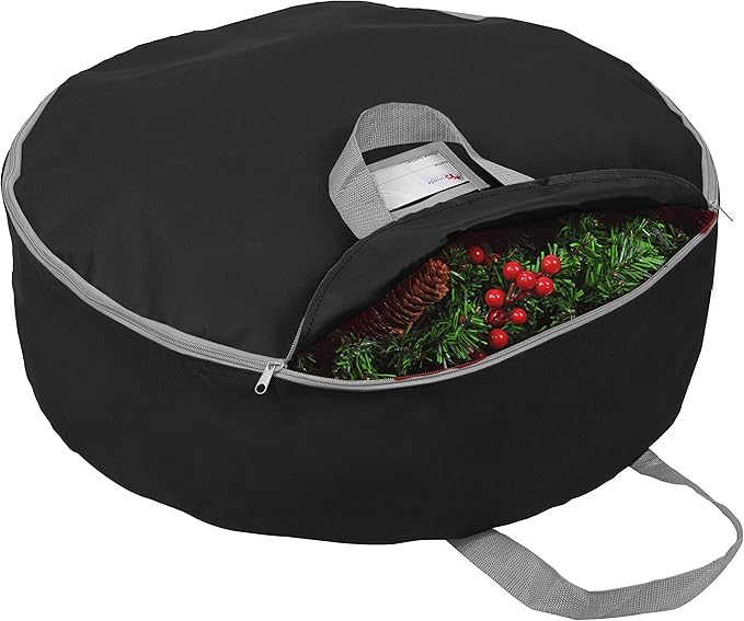 Primode Heavy Duty Christmas Wreath Storage Bag 48" - Handles Made Of Durable 600D Oxford Polyester Material Storage Bag Extra Large 48â Holiday Wreaths Container (Black)