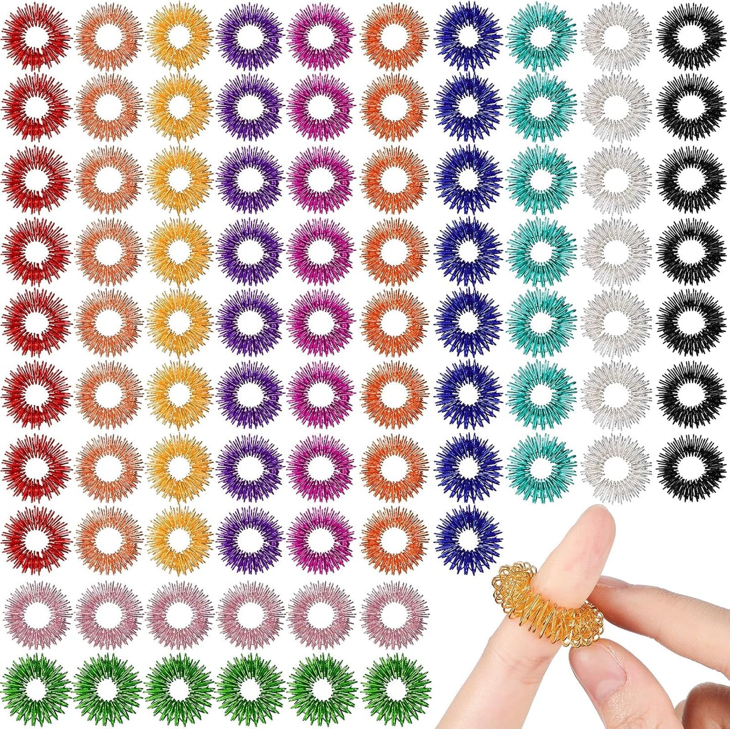 200 Pcs Acupressure Rings Fidget Spiky Sensory Finger Massager Ring Stress Relief Fidget Sensory Toys Anxiety Relief Toys Stress Reducer for Men, Women(Vivid Color)