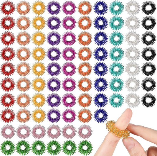 200 Pcs Acupressure Rings Fidget Spiky Sensory Finger Massager Ring Stress Relief Fidget Sensory Toys Anxiety Relief Toys Stress Reducer for Men, Women(Vivid Color)