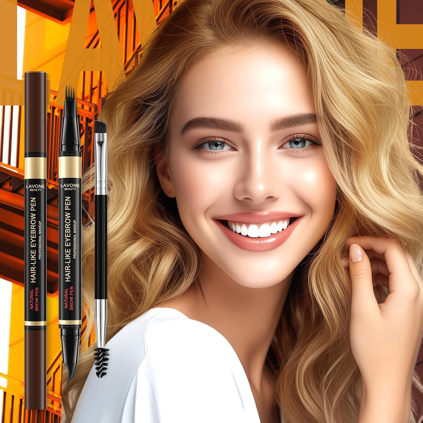 LAVONE Eyebrow Pen, 2-in-1 Eyebrow Pencils for Women with 4 Tip Microblading Eyebrow Pencil and Curved Precise Brow Pencil, Waterproof Eyebrow Pencil Create Full, Natural Hair-Like Brows, Brunette