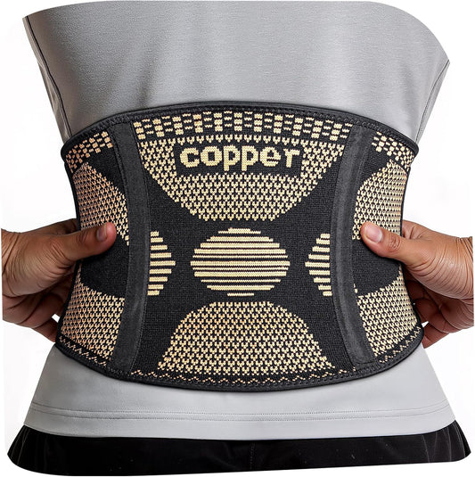 Copper Back Braces for Lower Back Pain, Breathable Lumbar Support Belt for Men and Women, Lower Back Brace for Herniated Disc, Sciatica, Scoliosis, Heavy Lifting (Black, Large)