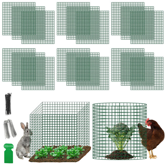 Plant Protectors from Animals - DIY Reusable Plant Cages for Outdoor Plants, Square Mesh Plant Covers Kits, 12"x12" Panels (6/18/30 Pcs) (18, Dark Green)