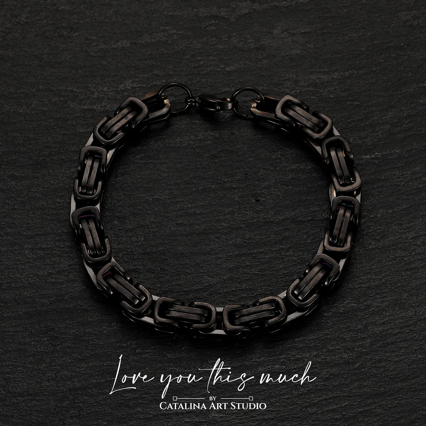 Love You This Much Son In Law Gift | Mens 5mm Twist Link Steel Bracelet | Best Present Ideas for Son in Law | 8" + 1" Extender | Luxury Gift Box & Card (Black/Black)