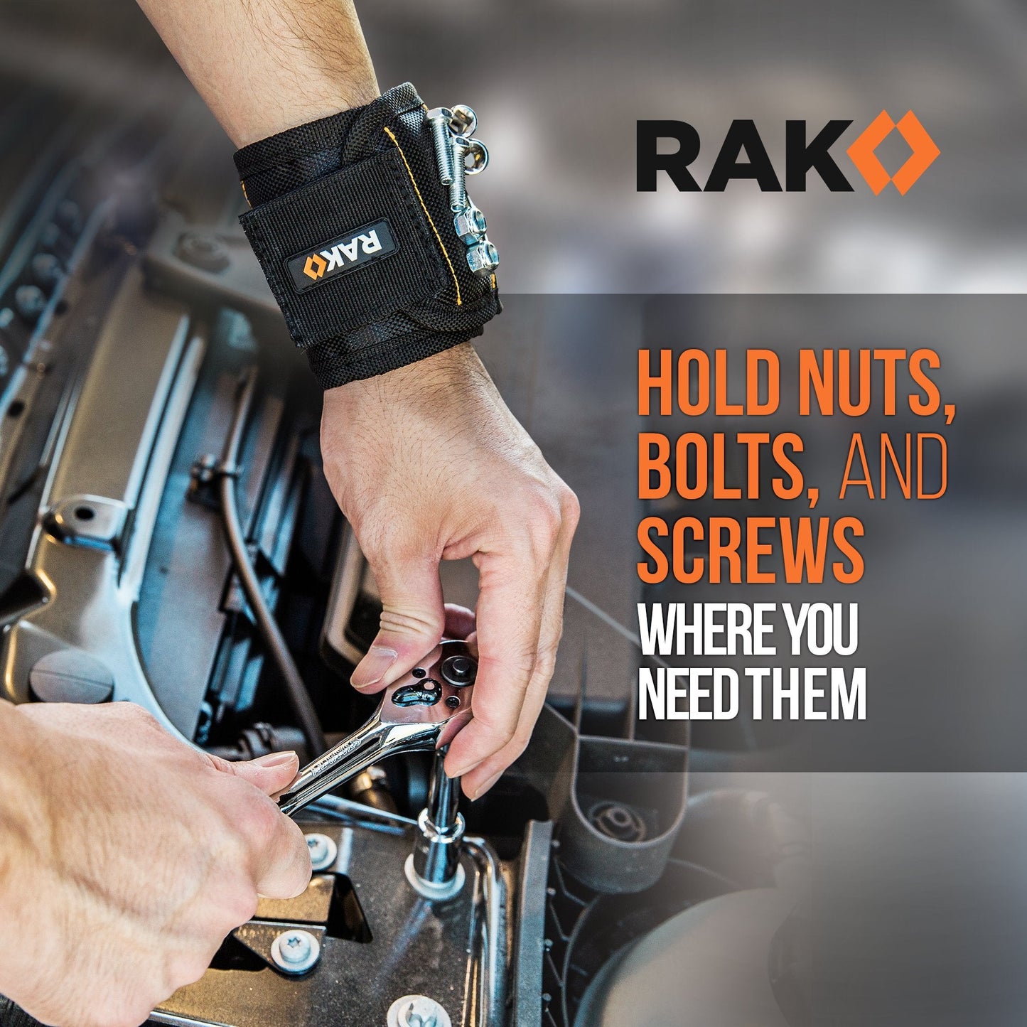 RAK Magnetic Wristband for Holding Screws, Nails, Drill Bits for Men - Premium Nylon with Lightweight Powerful Magnets, Magnetic Wristband for Tools, Gifts for Dad, Husband, Grandpa, Handyman