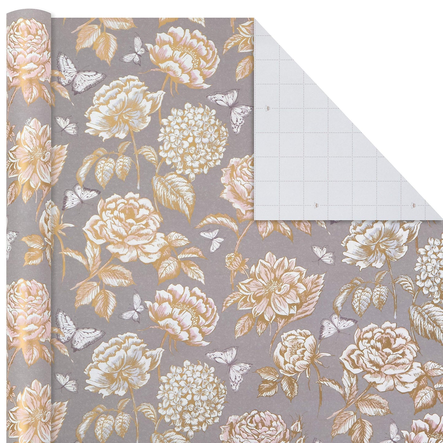 Hallmark Wedding Wrapping Paper Rolls - Gold Hearts, Rose Flowers, White Stripes Gift Wrap Paper (Set of 3 Rolls: 85 sq. ft. ttl) for Bridal Showers, Birthdays, Weddings, Mother's Day, Valentine's Day