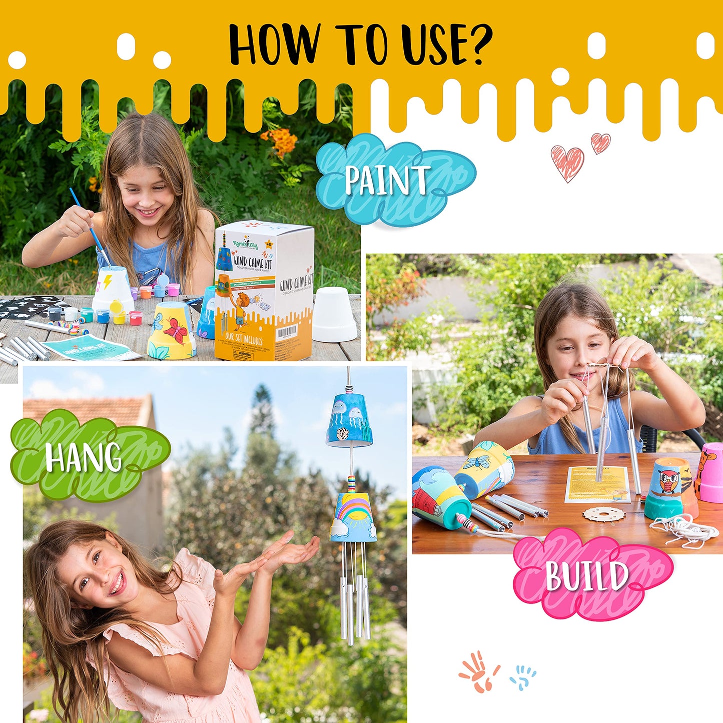 ROMI'S WAY 2-Pack Make Your Own Wind Chime Kit - Larger Bells, Stencils and Beads, Arts and Crafts for Kids Ages 8-12, 6-8 - DIY Craft Kit for Girls & Boys - Unique Art Gifts for Christmas, Birthday