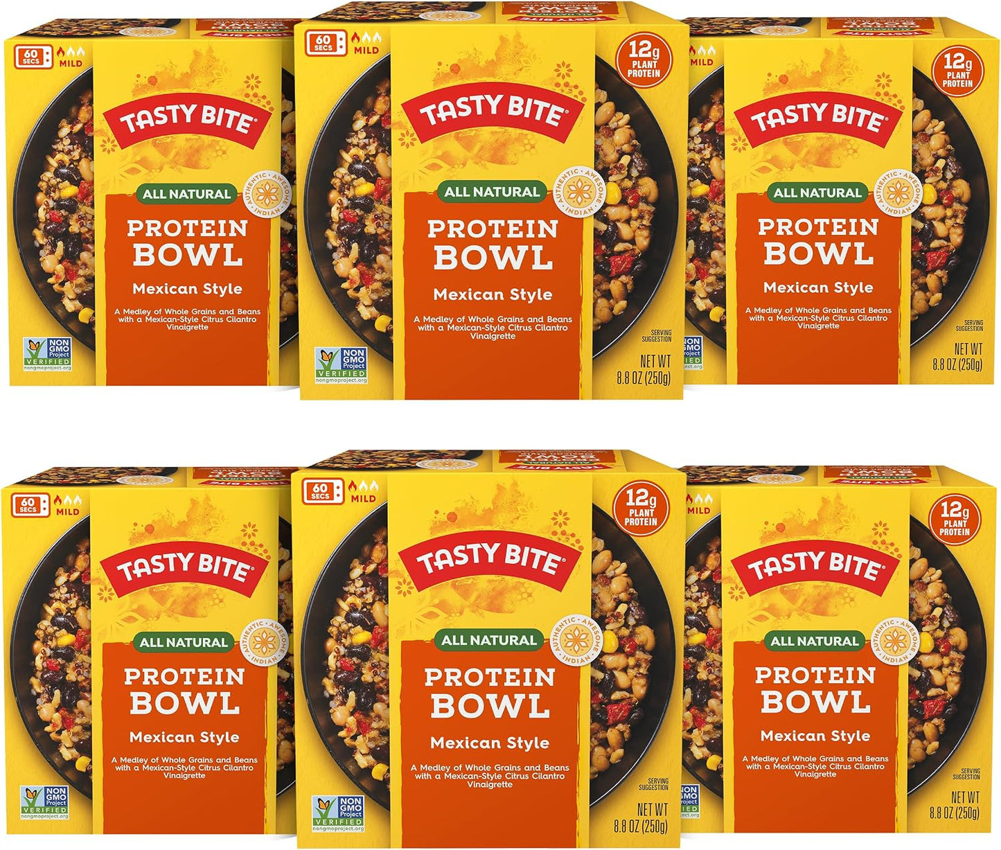 Tasty Bite Mexican Protein Bowl, 8.8 Ounce, Pack of 6, Ready to Eat, Microwaveable, Vegan, 12g Plant Protein, Tangy Citrus
