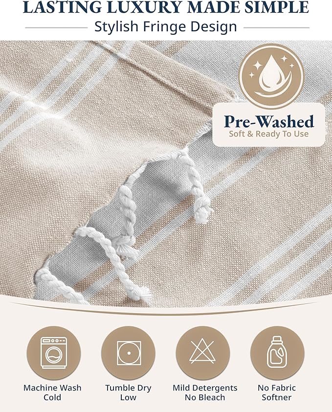 LANE LINEN Oversized Beach Towels, 2 Pack Turkish Towel Set for Adults, Lightweight, Quick Dry, Absorbent & Sand Proof, 39"x71" Pool Towels – Beige