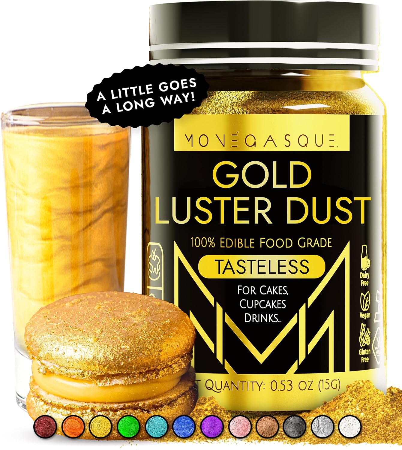 MONÉGASQUE Gold Edible Glitter for Drinks 15g – Edible Glitter for Cakes & Cocktails - Gold Luster Dust for Cocktail, Father's Day Cake Topper, Food Decorations Sprinkles Spray - Drink Shimmer Powder