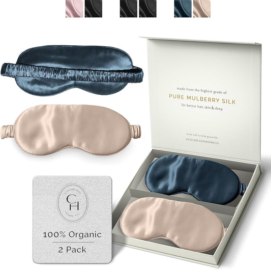 Silk Sleep Mask for Women and Men - Silk Eye Mask for Sleeping, Blindfold, Eye Covers, Pack of 2