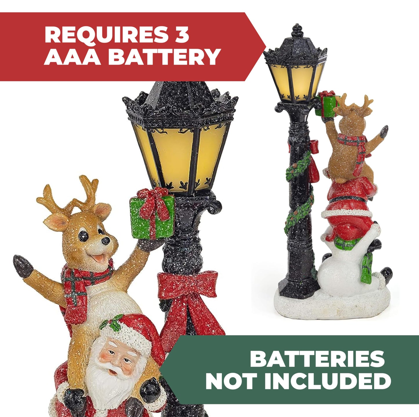 VP Home Christmas Figurines Light-Up Santa and Friends Trio - Resin Indoor Christmas Decorations with LED Holiday Lights - Festive Santa Claus Decor with Fiber Optics - 4 x 4 x 15 Inches