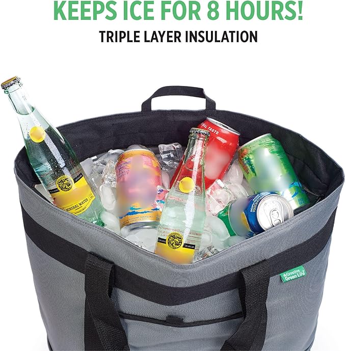 Jumbo Insulated Cooler Bag (Gray) with HD Thermal Insulation - Premium, Collapsible Soft Cooler Makes a Perfect Insulated Grocery Bag, Food Delivery Bag, Travel Insulated Bag, or Beach Cooler Bags