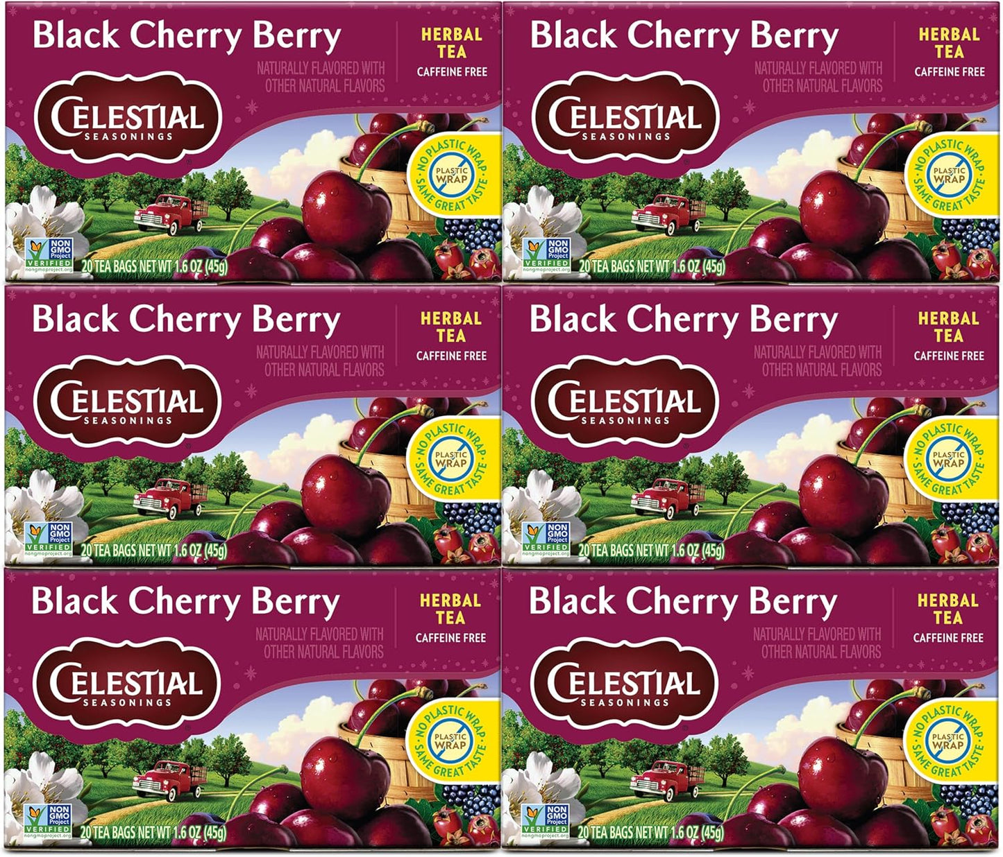 Celestial Seasonings Herbal Tea Bags, Black Cherry Berry, Flavored Tea Bags, 20 Count (Pack of 6)
