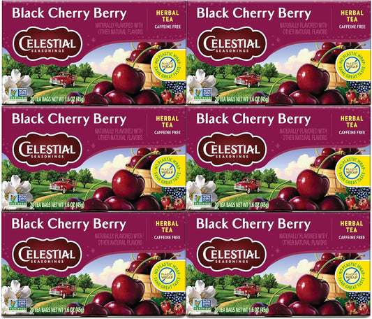 Celestial Seasonings Herbal Tea Bags, Black Cherry Berry, Flavored Tea Bags, 20 Count (Pack of 6)