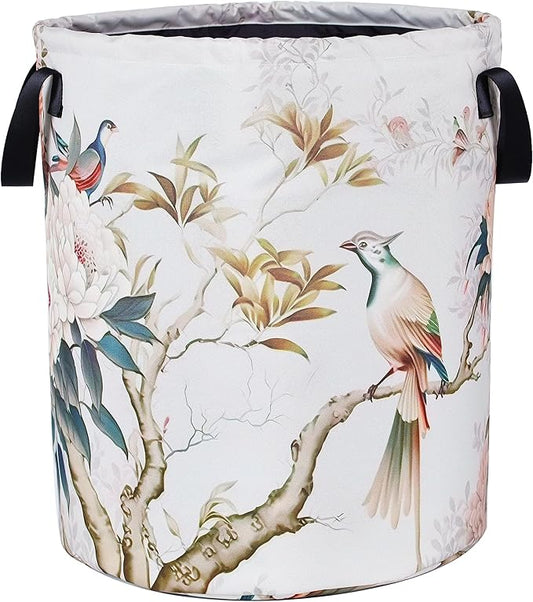 Bird Flower Laundry Basket Chinese Style Foldable Oxford Cloth Funny Tote Bag Laundry Hamper Clothes Storage Bucket Organizer For Bathroom/Laundry Storage/Bedroom 17.7x13.7Inch