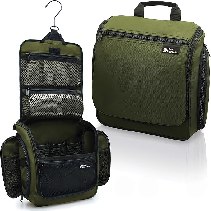 D&D Wanderlust D&D Hanging Travel Toiletry Bag for Men and Women – Cosmetics, Makeup and Toiletries Organizer Kit with 10 Compartments