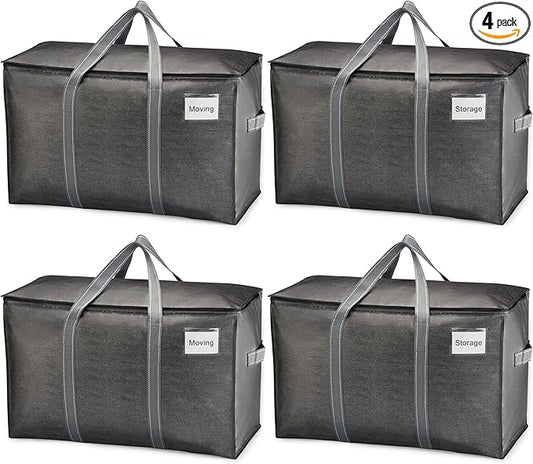 VENO 4 Pack Moving Bags and Large Christmas Storage Bins with lids. Alternative to Moving Boxes, Packing Supplies for College. Extra Large Heavy Duty Totes for Packaging (Dark Gray, 4 Pack)