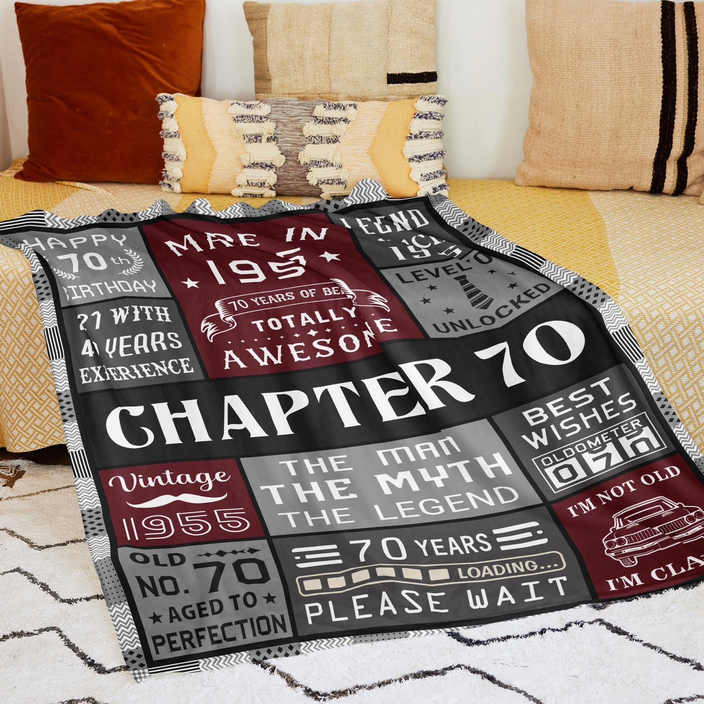 Joyloce 70th Birthday Gifts For Men Blanket 50*60, Happy 70th Birthday Gift Ideas, Gifts For 70-Year-Old, Gifts For Men Turning 70, Funny 70th Birthday Decorations, Unique Birthday Present 1955 Throw