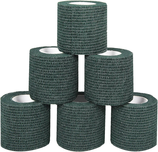 6Pcs 2”x 5 Yard Self Adhesive Bandage Wrap Breathable Self Adherent Cohesive Wrap Bandages Vet Tape for Dog Cat Athletic Elastic Cohesive Bandage Wrist Ankle Grip Cover Tape (Army Green)