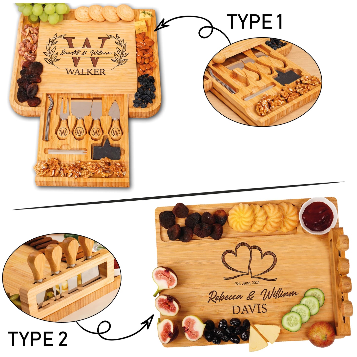 Personalized Charcuterie Board Gifts for Couples – Custom Large Cheese Board with Knife & Utensil Set for Wedding, Anniversary, Birthday, Housewarming, Engagement, Party, New Home, Christmas