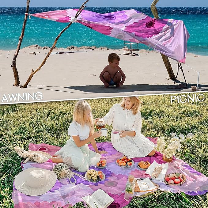 BYDOLL Beach Blanket Waterproof Sandproof 78''×81'' Suits1-4 Adults Compact Lightweight Oversized Sand-Free Blanket Large Picnic Mat for Beach Travel Camping Hiking