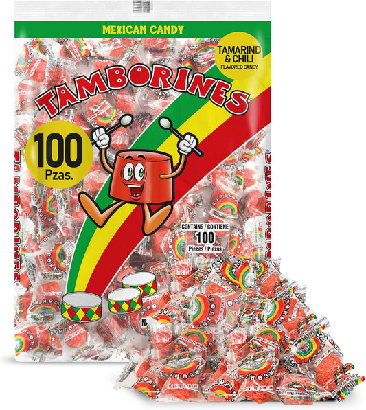 Tamborines Enchilados – Mexican Hot Candy with Chili and Tamarind, 100 Individually Wrapped Pieces, 15.85 oz Bulk Pack