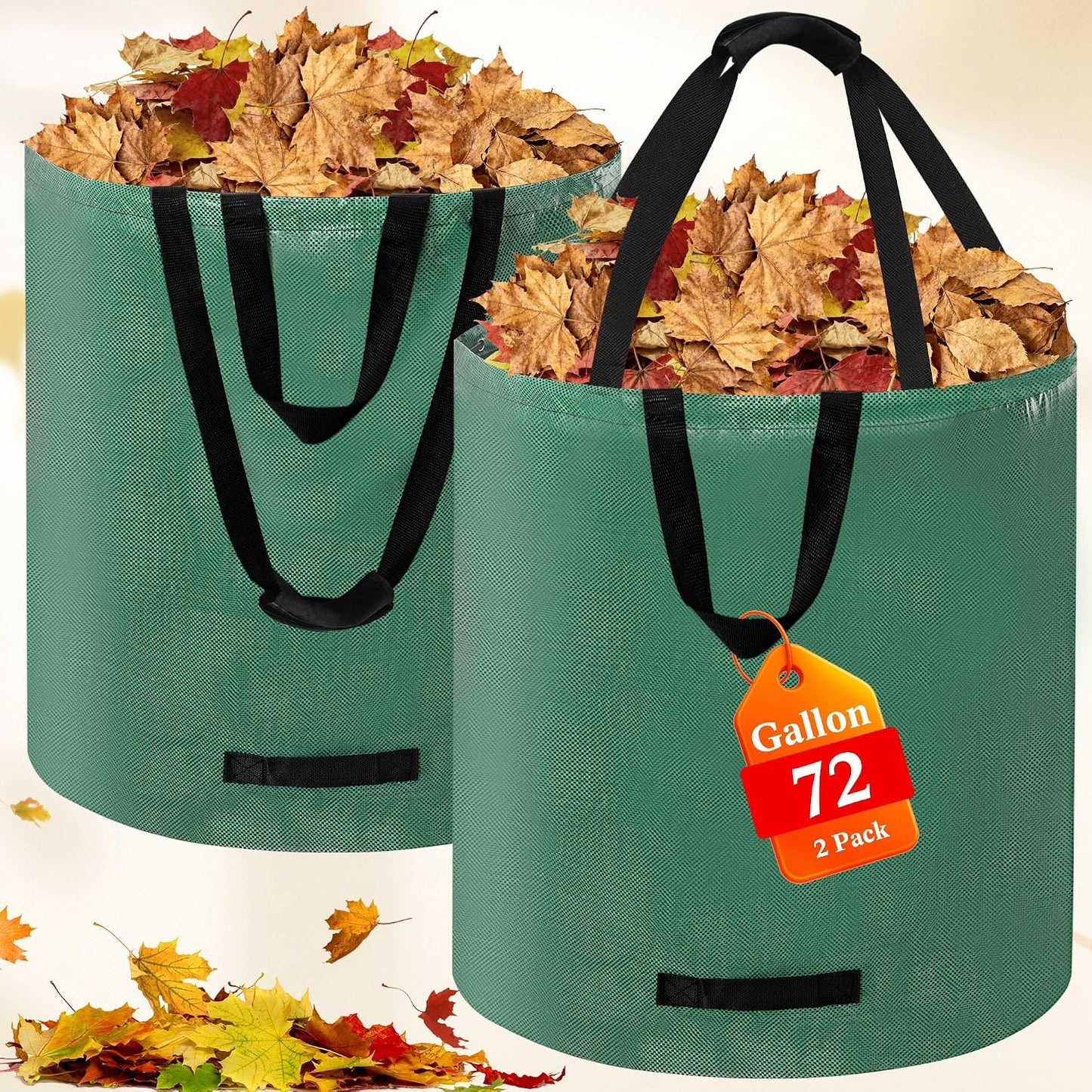 Reusable Yard Waste Bags, 2 Pack 72 Gallon Heavy Duty Lawn Leaf Garden Bag with Extension Layer, Handle & Shoulder Strap, Foldable Leaf Bags for Leaves Lawn Trash