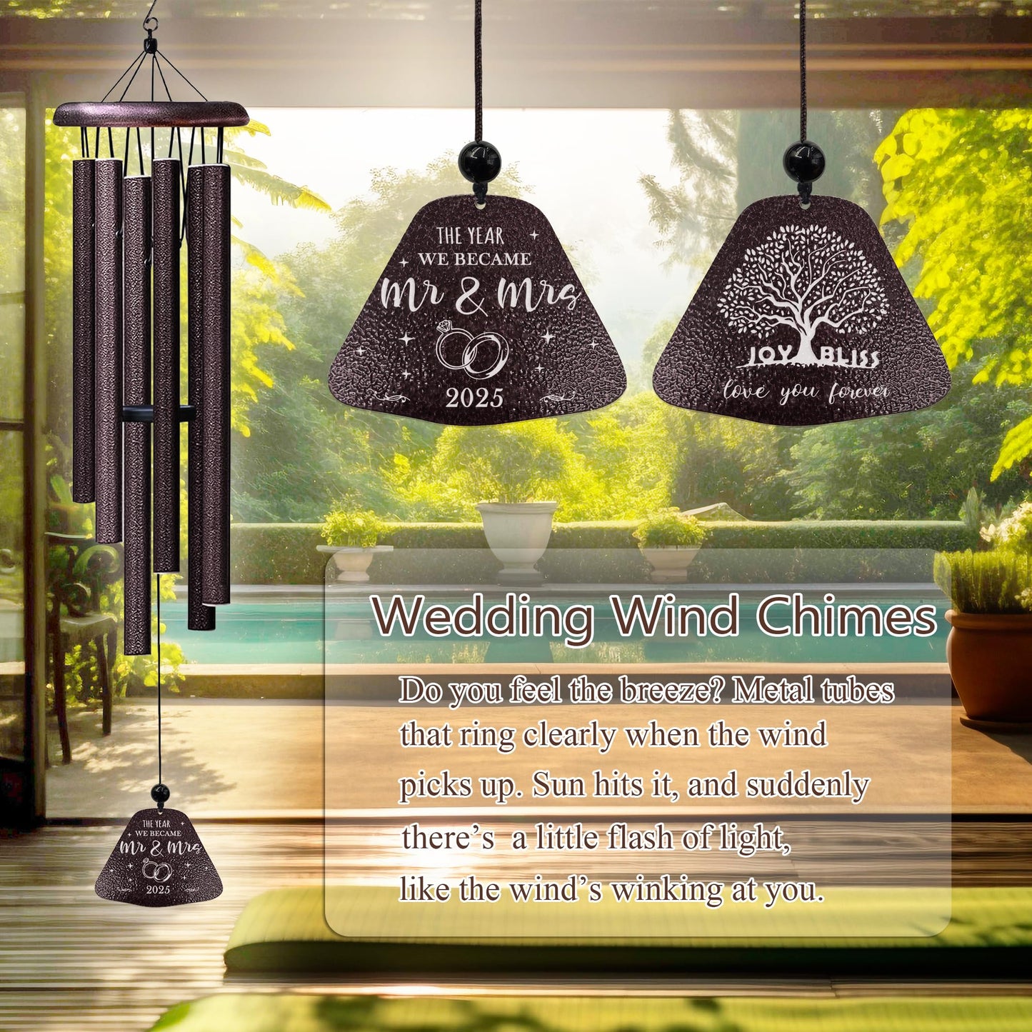 Yesruby Wedding Gifts, Mr and Mrs Gift 32” Wind Chimes Outside, Wedding Gifts for Couples Newlyweds 2025, Bridal Shower Just Married Gift