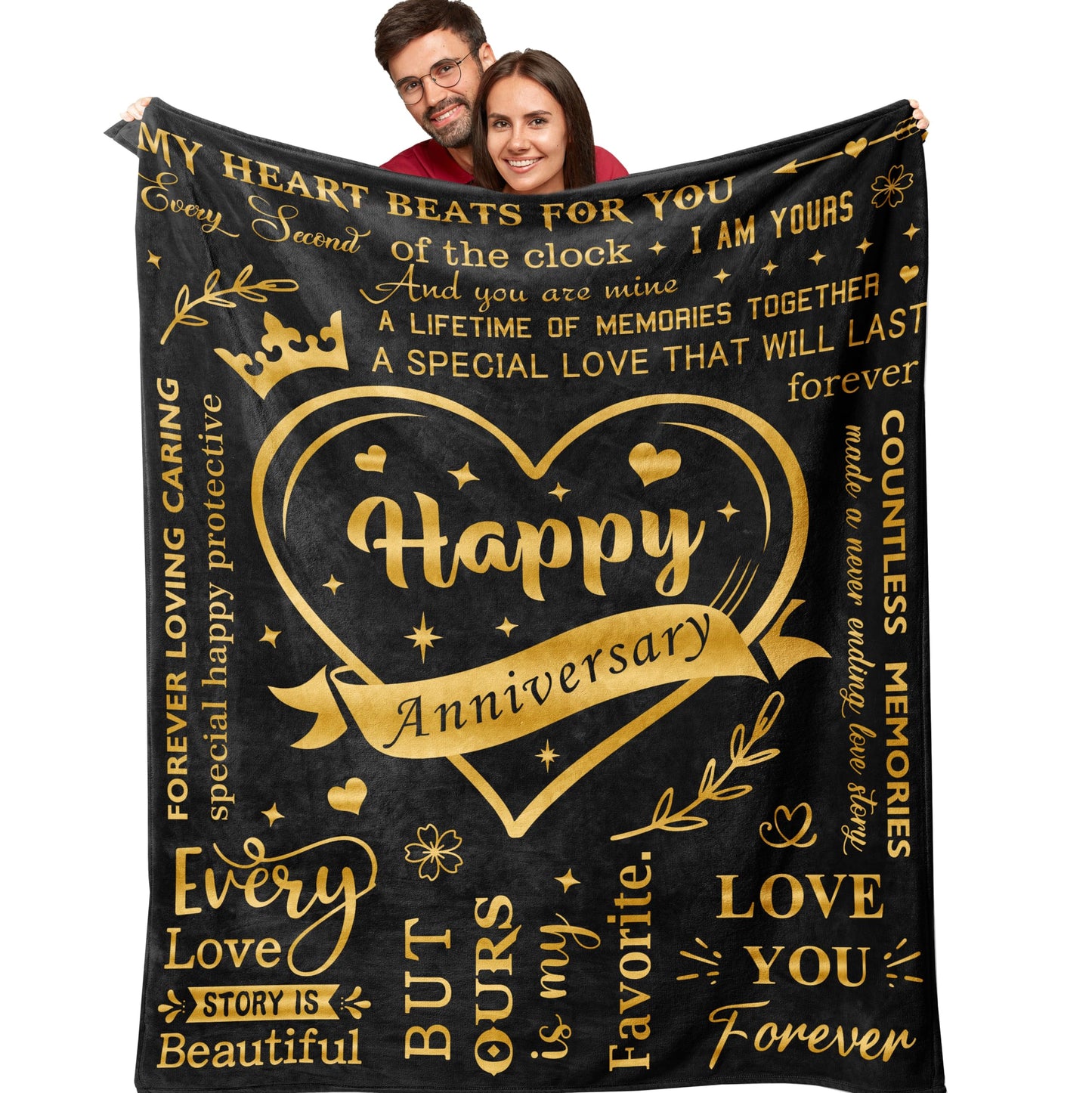 Amonee-YL Happy Anniversary Blanket 50"X60", Annual Romantic Gifts for Him/Her, Gift for Wife/Husband/Boyfriend/Girlfriend Anniversary, Anniversar Wedding Gifts for Women/Men