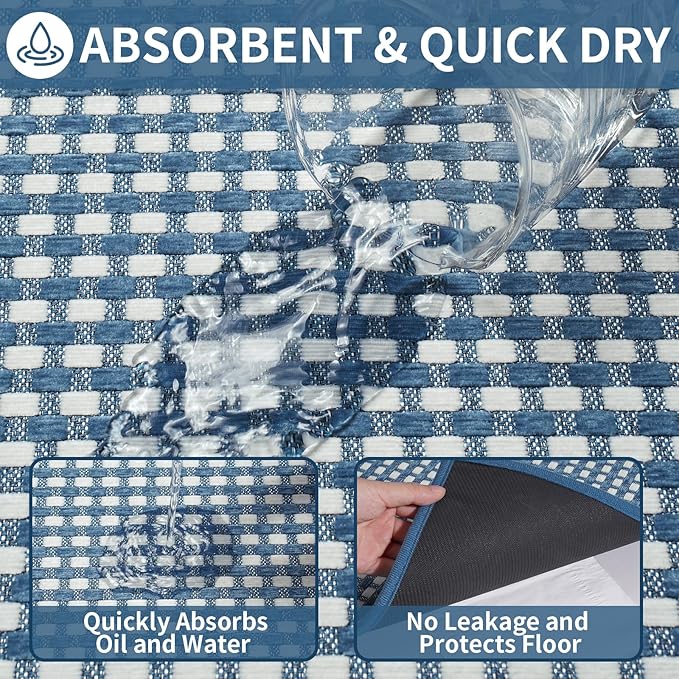 YDKGL Large Kitchen Runner Rugs Long Kitchen Mat Non Slip Washable, Super Absorbent Soft Chenille Braided Kitchen Mats for Floor, Rubber Backing Kitchen Sink Standing Mat, Easy Clean, Blue 36"x71"