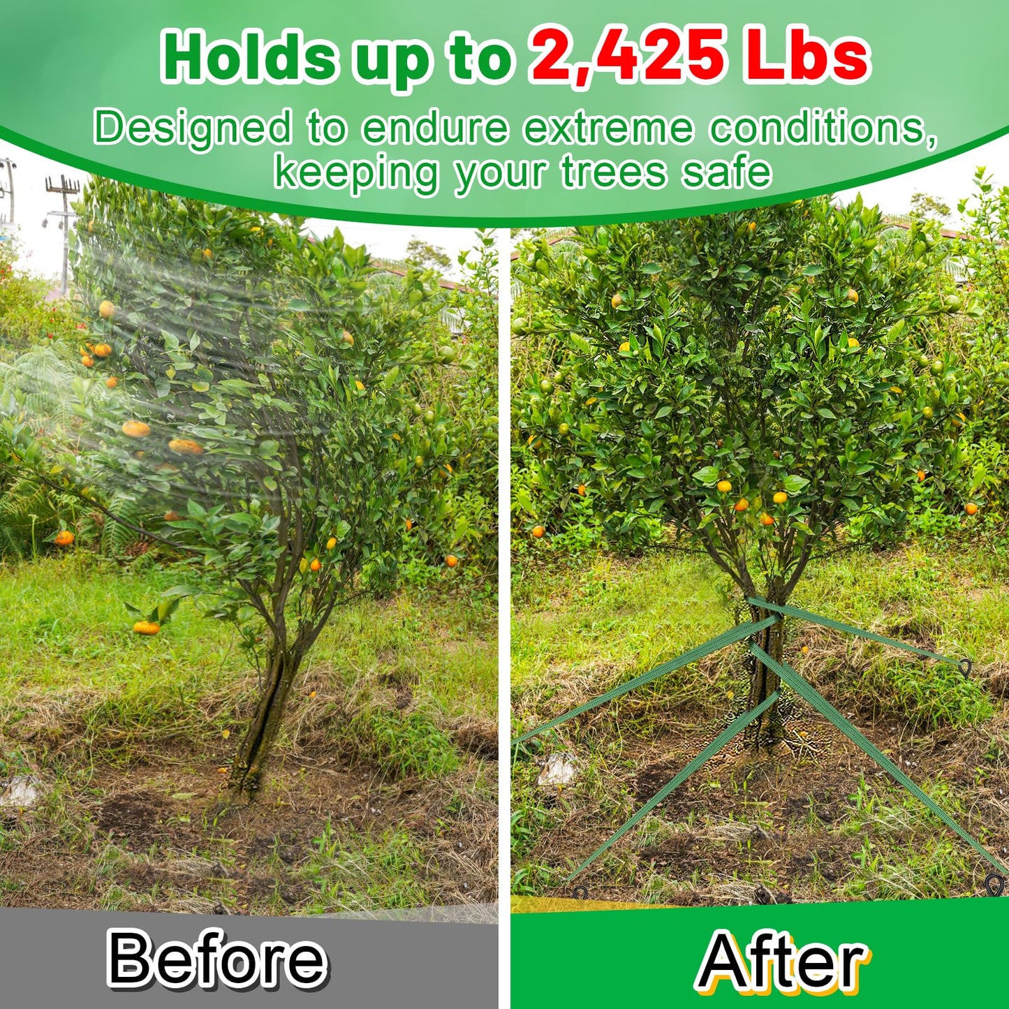 Biubee 2,425 Lbs Strength Tree Straps - 108FT Tree Tie Support Straps for Staking, Green Blend in with Landscaping for Guying Young Trees Straight and Storm Protection, for Outdoor Plants, 1" Wide