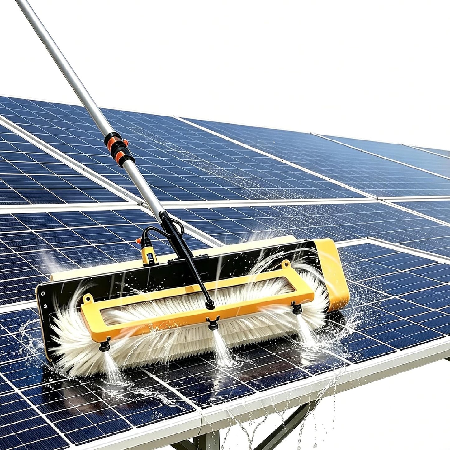 Electric Solar Solar Panel Cleaning Tool, Telescopic Rod Pv Panel Wash Cleaning Machine,with 23.6in Brush with Rear Silicone Scraper Solar Cleaner Robot,Dry/Wet Dualpower-5.6m/18.4ft
