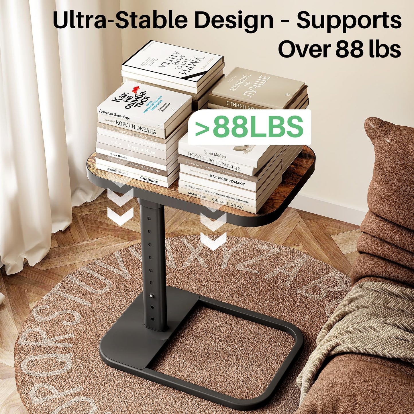 Kitstorack TV Tray Table, Adjustable Height & Flip-Top & Rounded Metal Corners, Snack Table for Couch, Sofa, Bed, Chair, Living Room, C Shaped End Side Table for Eating, Dinner or Laptop, Small Spaces